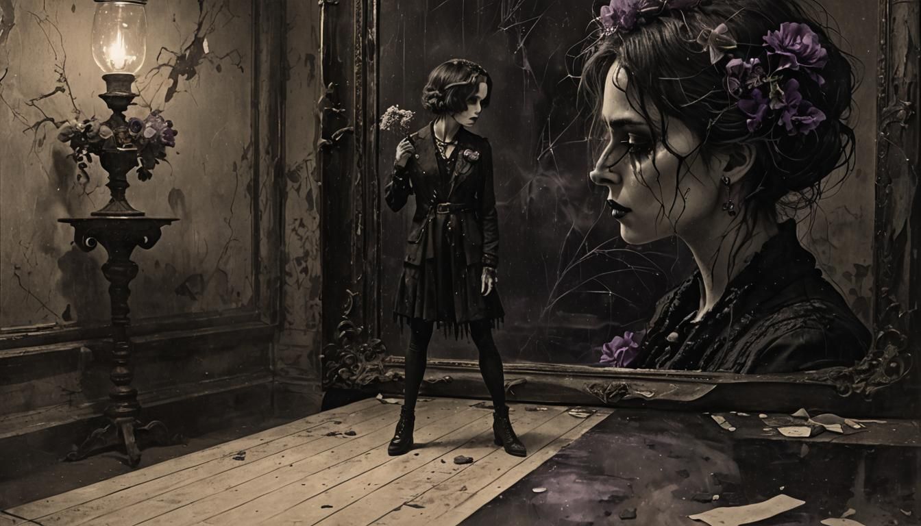 Gothic 1920s Model in Fog and Rain