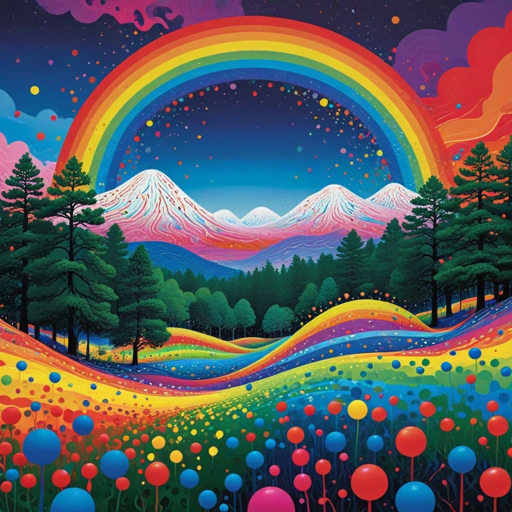 Psychedelic Rainbow Sky in Hippie Geometric Style