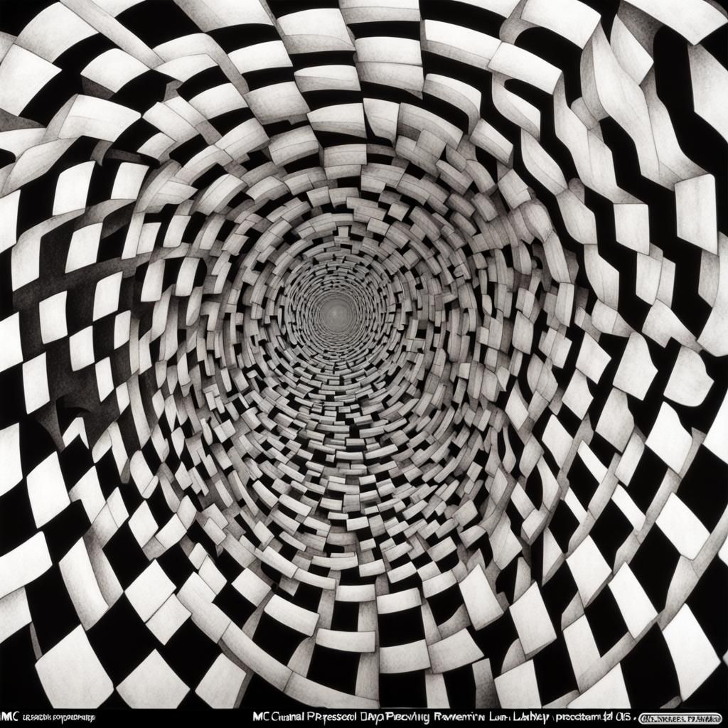 Escher-Inspired Inverted Spiral Labyrinth Optical Illusion