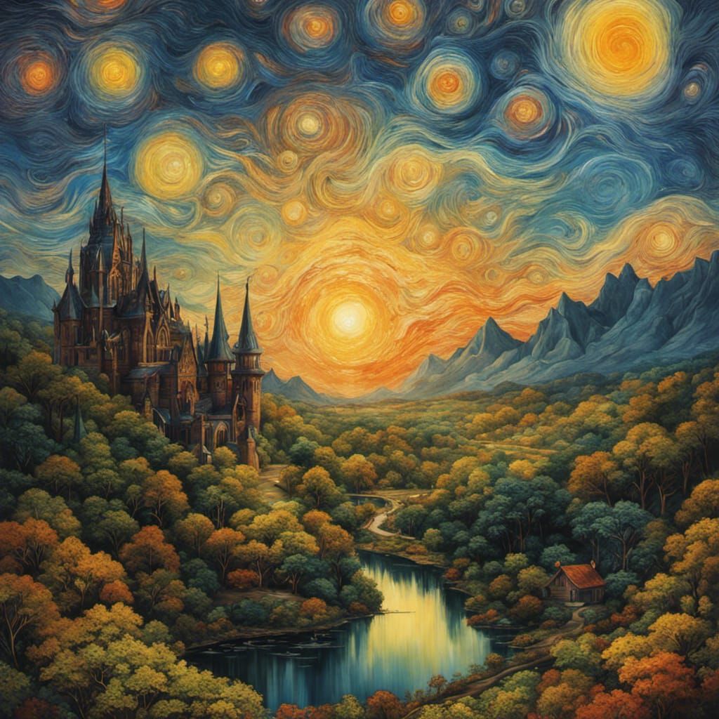 High Gothic Oak Tree Under Moonlight