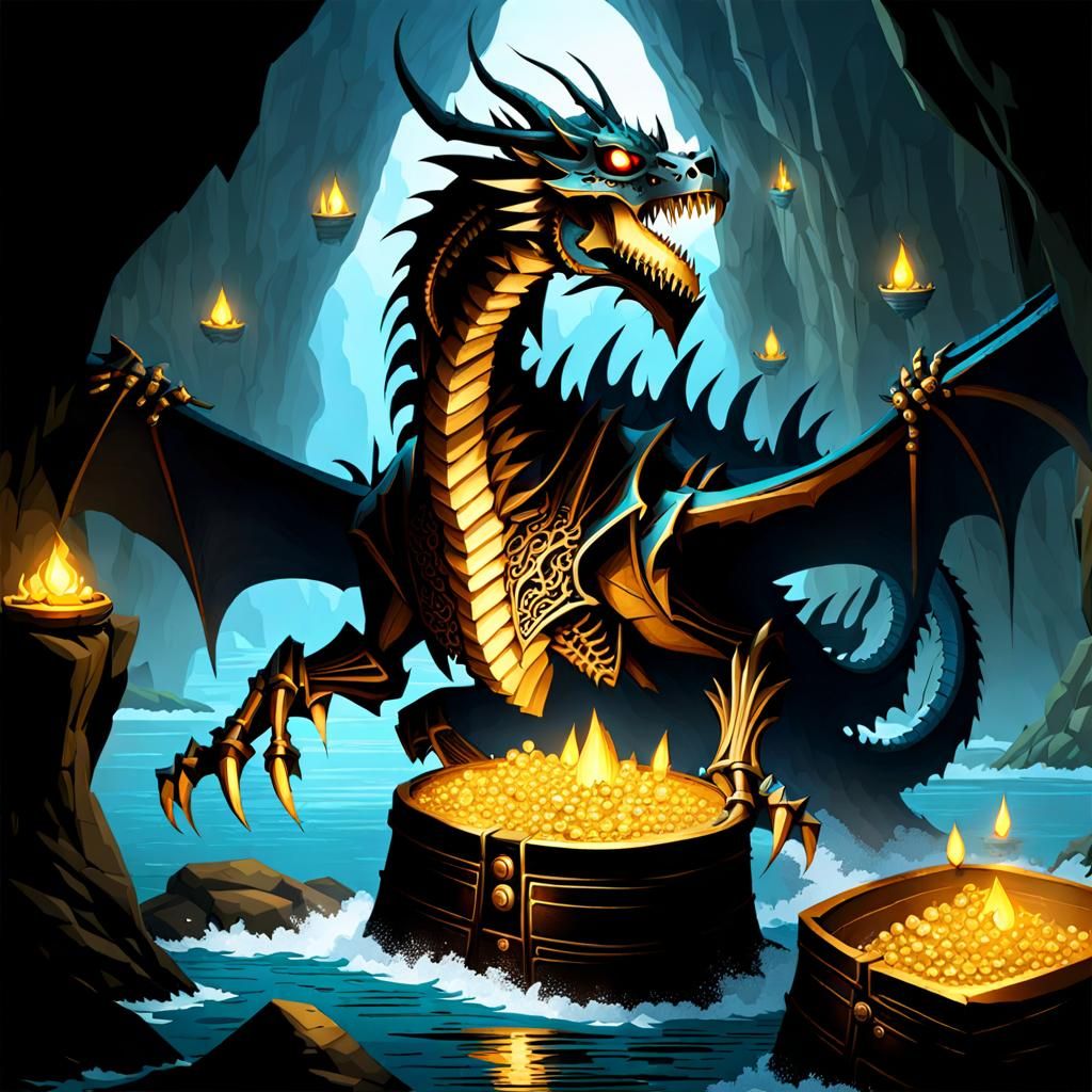 Skeleton Dragon's Escape from Treasure Cave