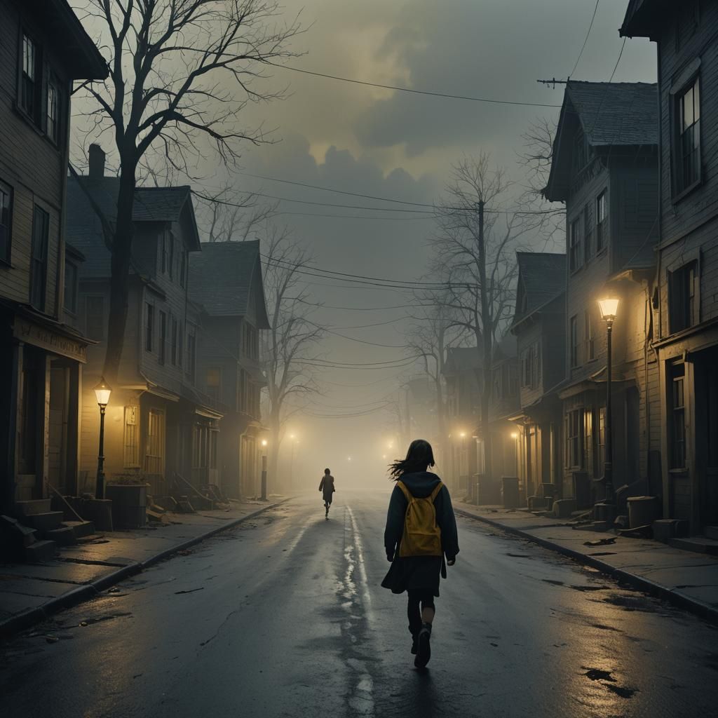 Girl Runs on Dark Street: Film Noir Digital Painting