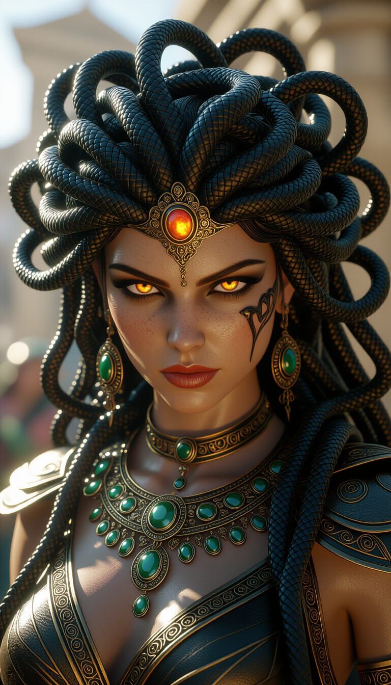 Medusa, Mythological Monster with Snake Hair and Fiery Eyes