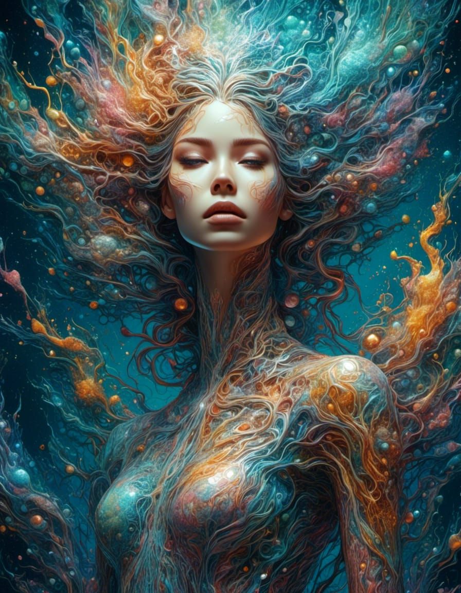 Female Nervous System Portrait in Liquid Pour Style