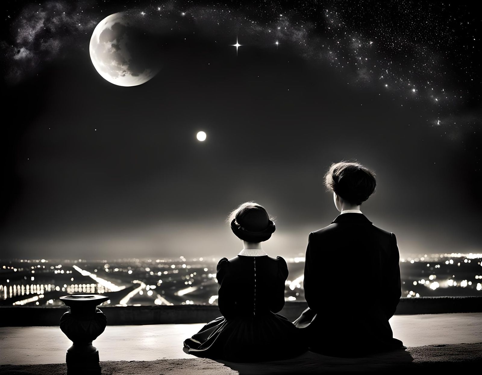 Moonlit Tenebrism: Chic Noircore Starry Night