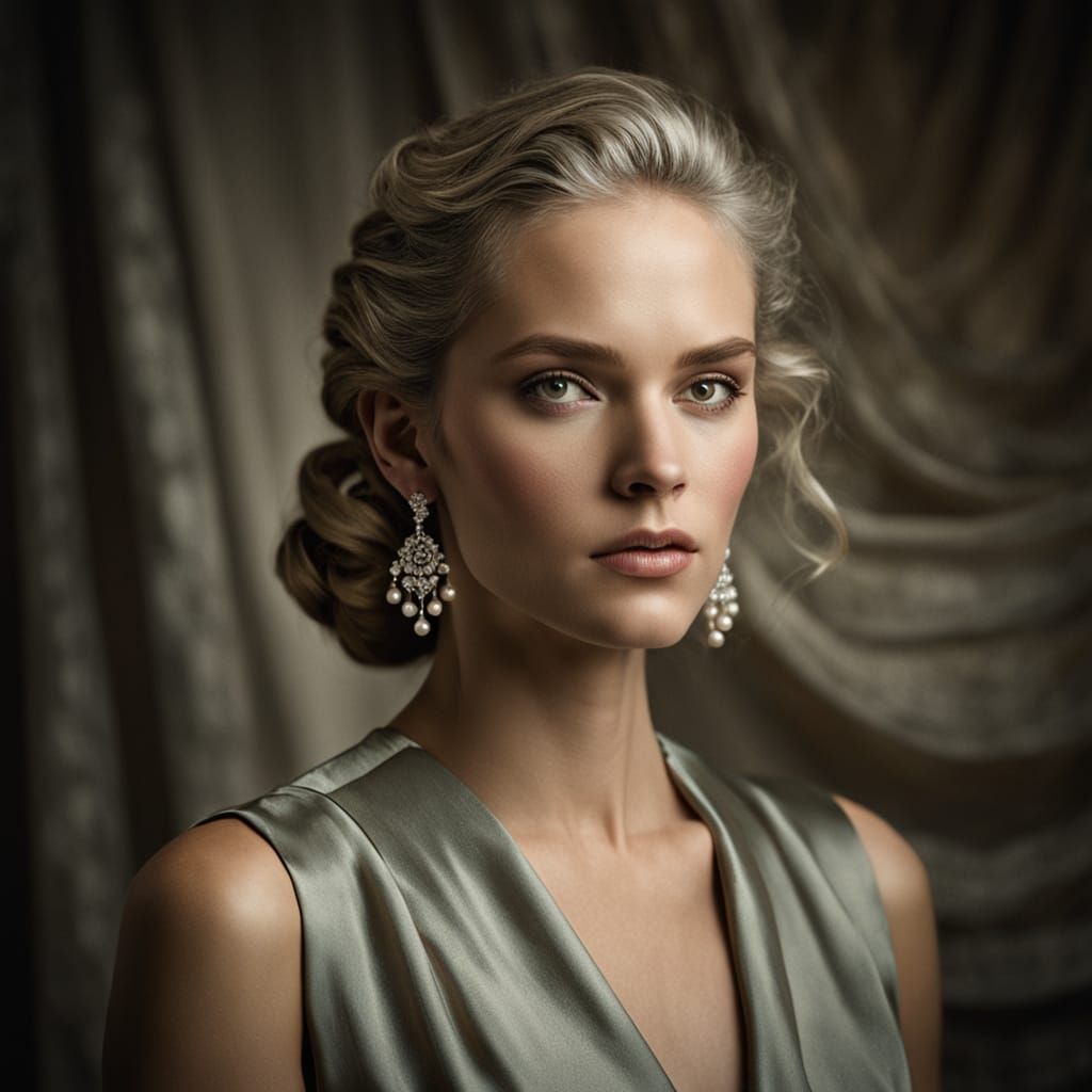 Elegant Studio Portrait of a Blonde Model in Silk