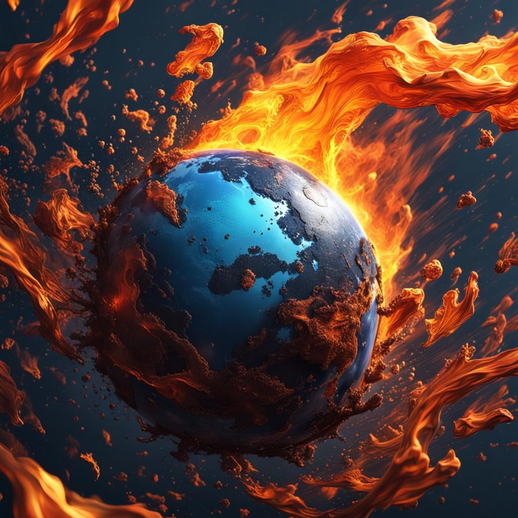 Fiery Planet Eruption in Hyperrealistic Splash Art