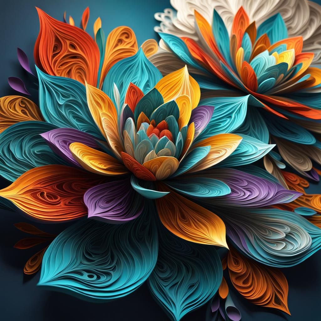 Colorful Paper Mache Flowers in Abstract Style