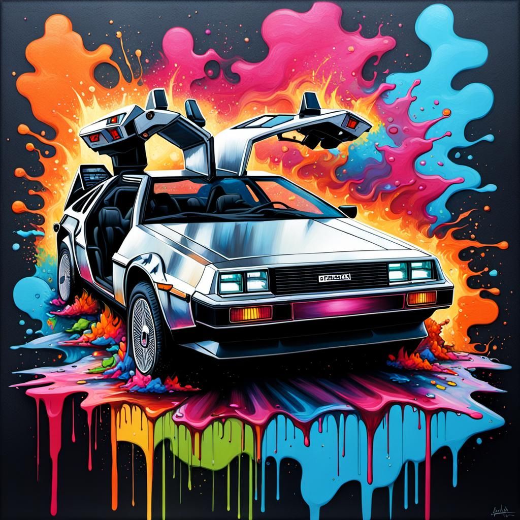 DeLorean in Graffiti Splash Art Style
