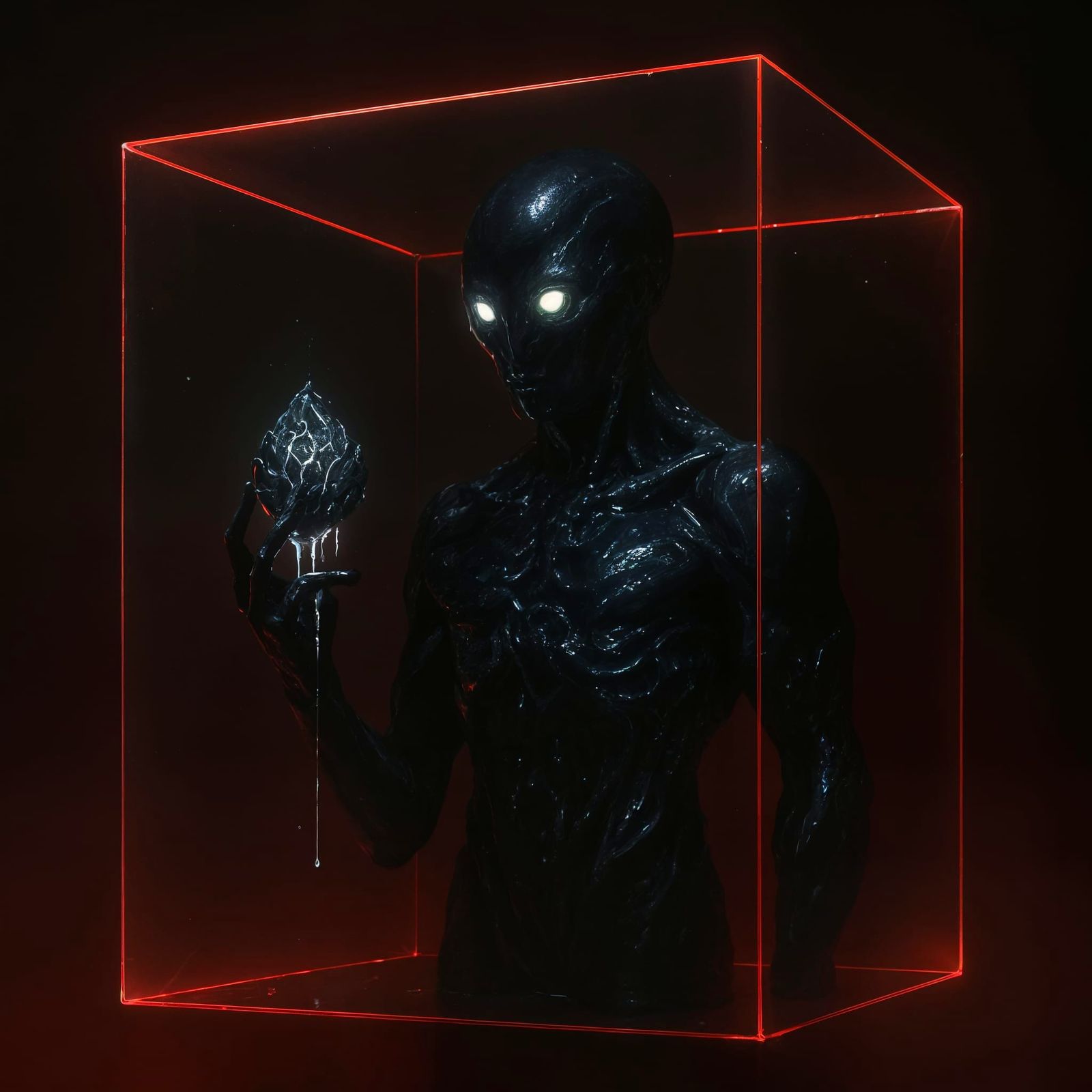 Obsidian Alien in Neon Void