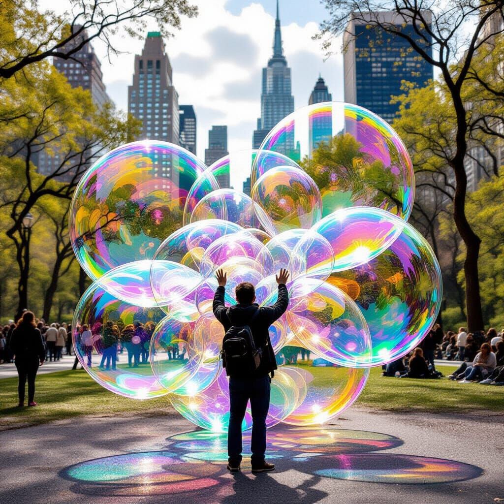 Bubble Artist Creates Iridescent Sculptures in Park