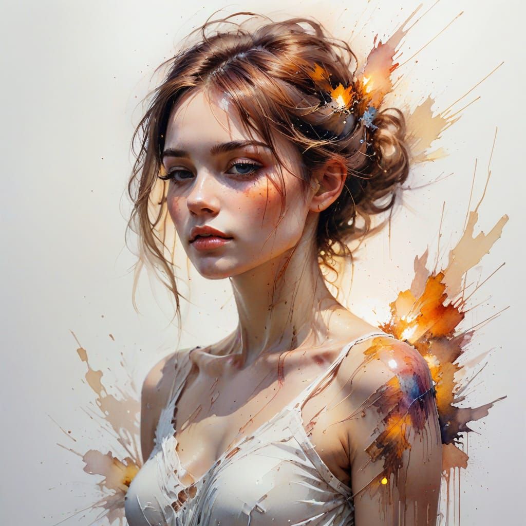 Dreamy Sunset Figure in Watercolor Style