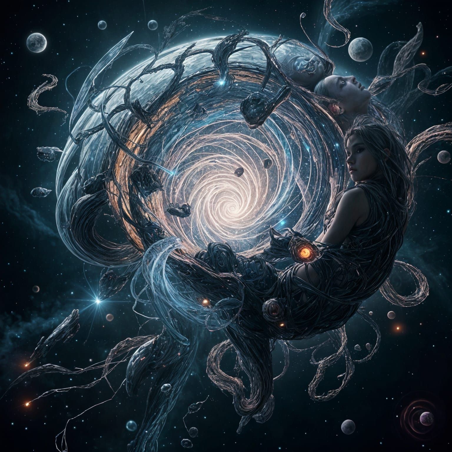 Celestial God Emerges from Fractured Mind in Cosmic Vortex