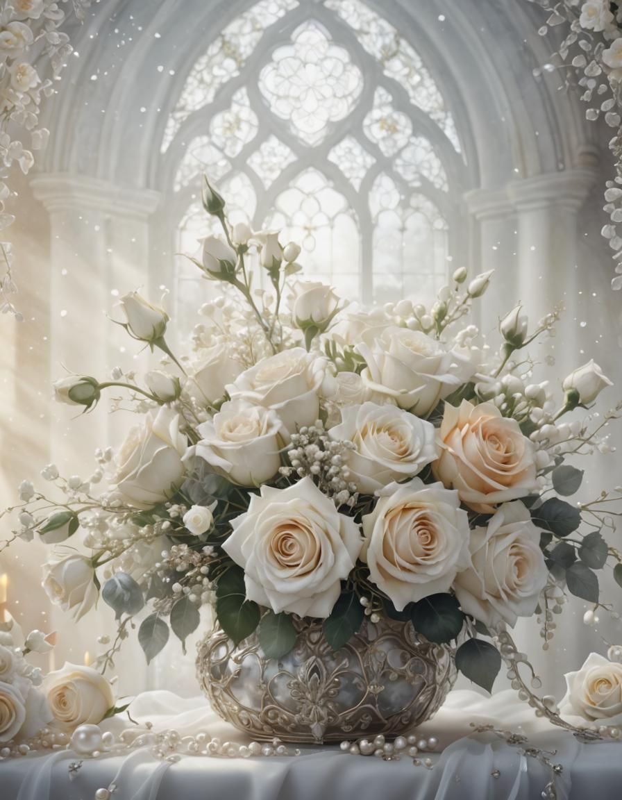 Dreamlike Floral Bridal Bouquet in Whites and Pearls