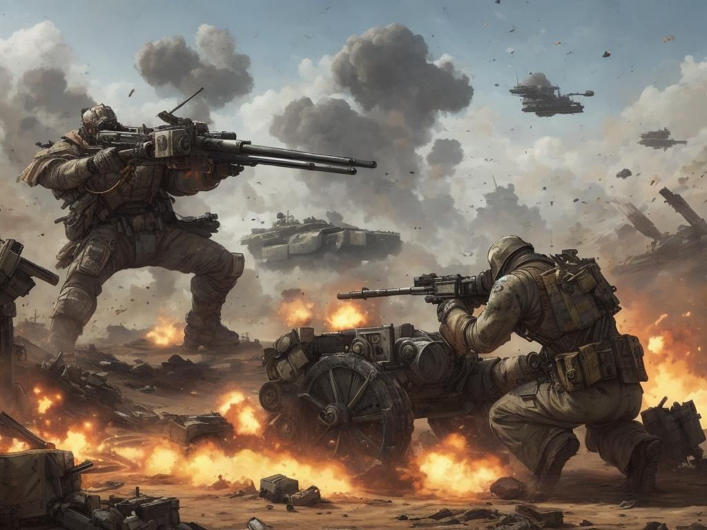 Wartorn Battlefield: Cannon Fire in Mechanical Armour