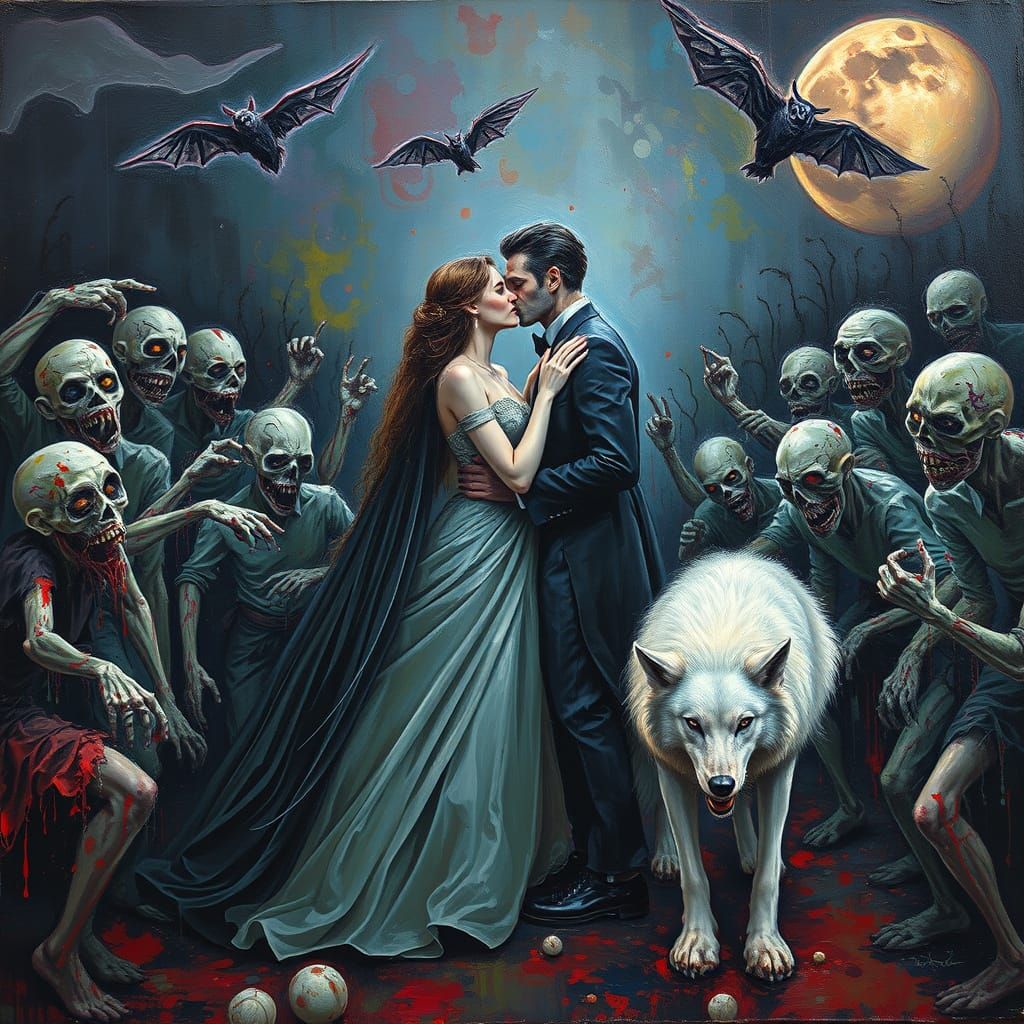 Vampire Couple Protected by White Wolf at Zombie Prom