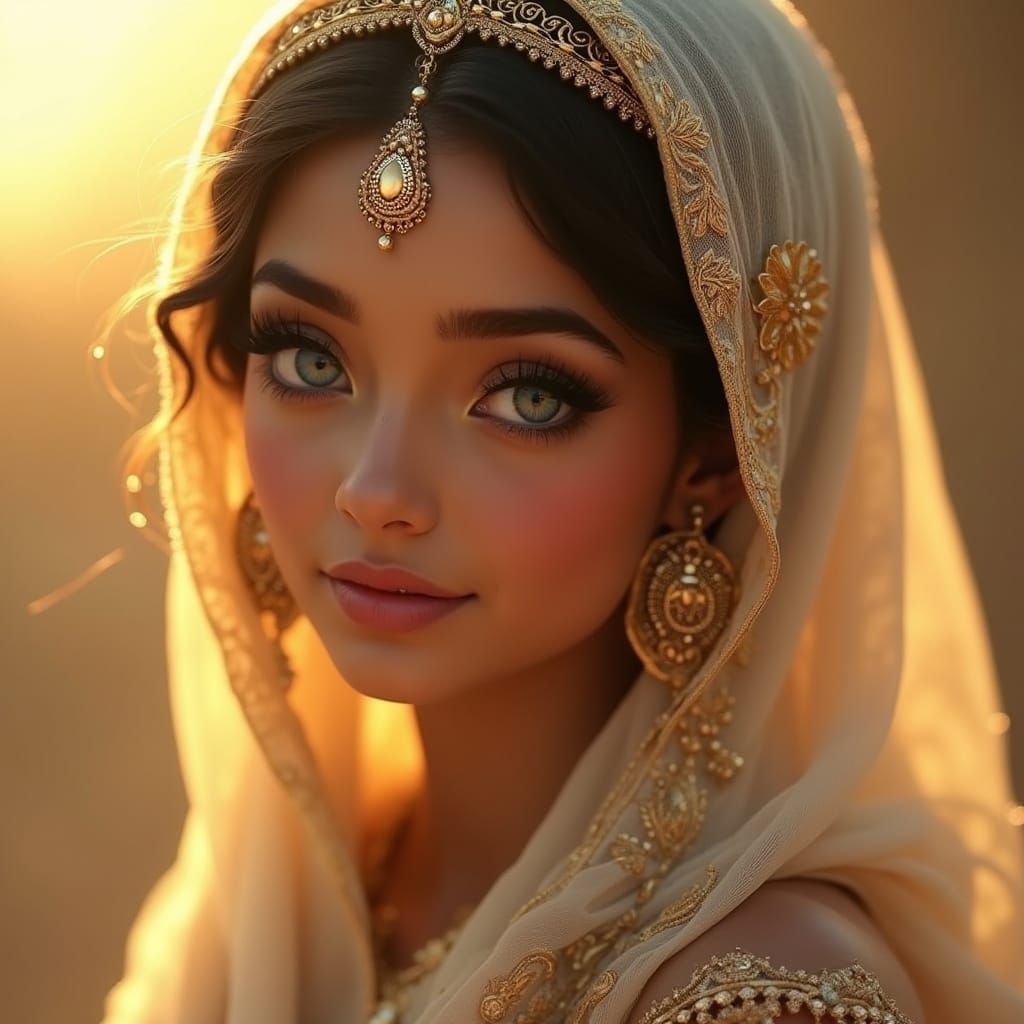 Beautiful Arab Woman Portrait in Golden Light