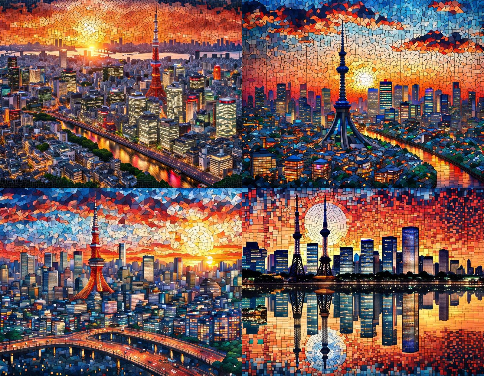 Tokyo Skyline Mosaic Oriental Art Sunset in 8K