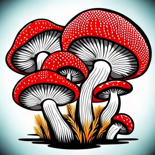 Psychedelic Mushroom Vector Illustration in Hippy Style