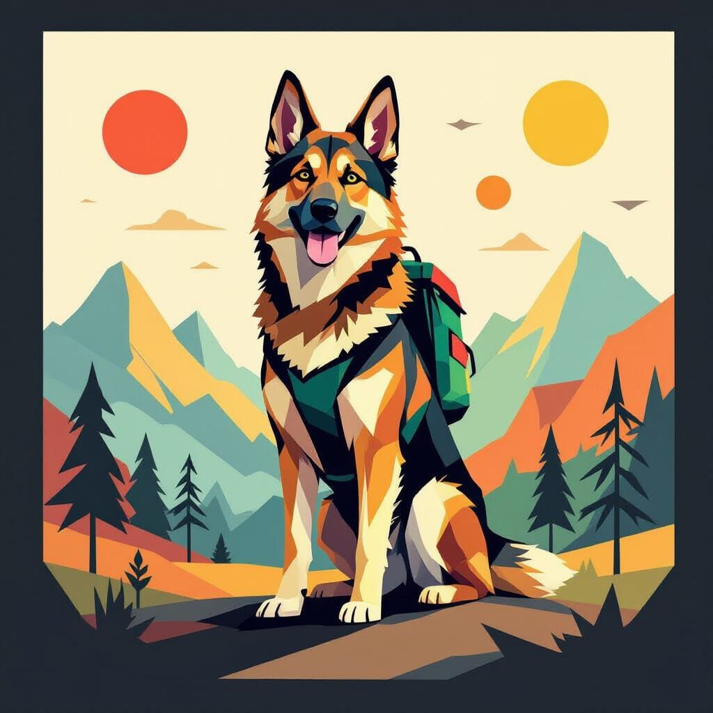 Geometric German Shepherd Hiking T-Shirt Graphic