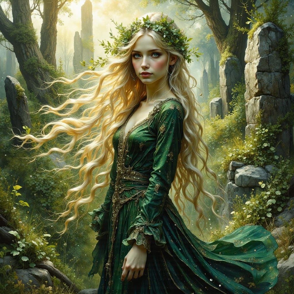Celtic Druidess Portrait in Pre-Raphaelite Style