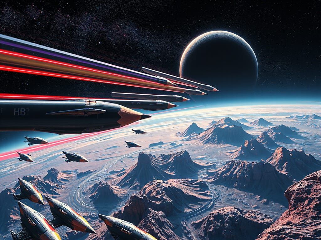 a fleet of Type HB class pencils, morphing into X class slee...