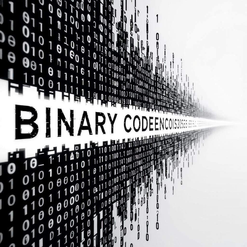 Black Binary Code on White Background Minimalist Art