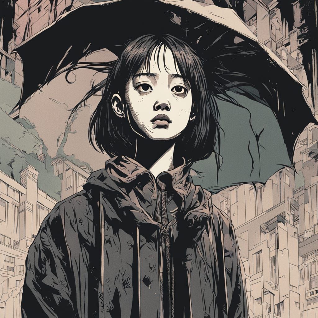 Gothic Manga Girl Illustration in Dark Shadows