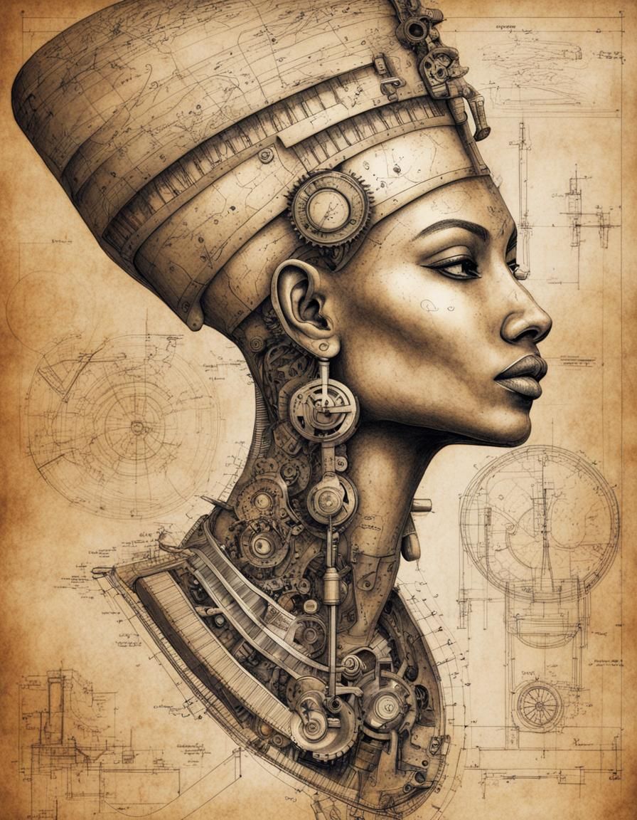 Biomechanical Drawing: Nefertiti in Augmented Machine Form