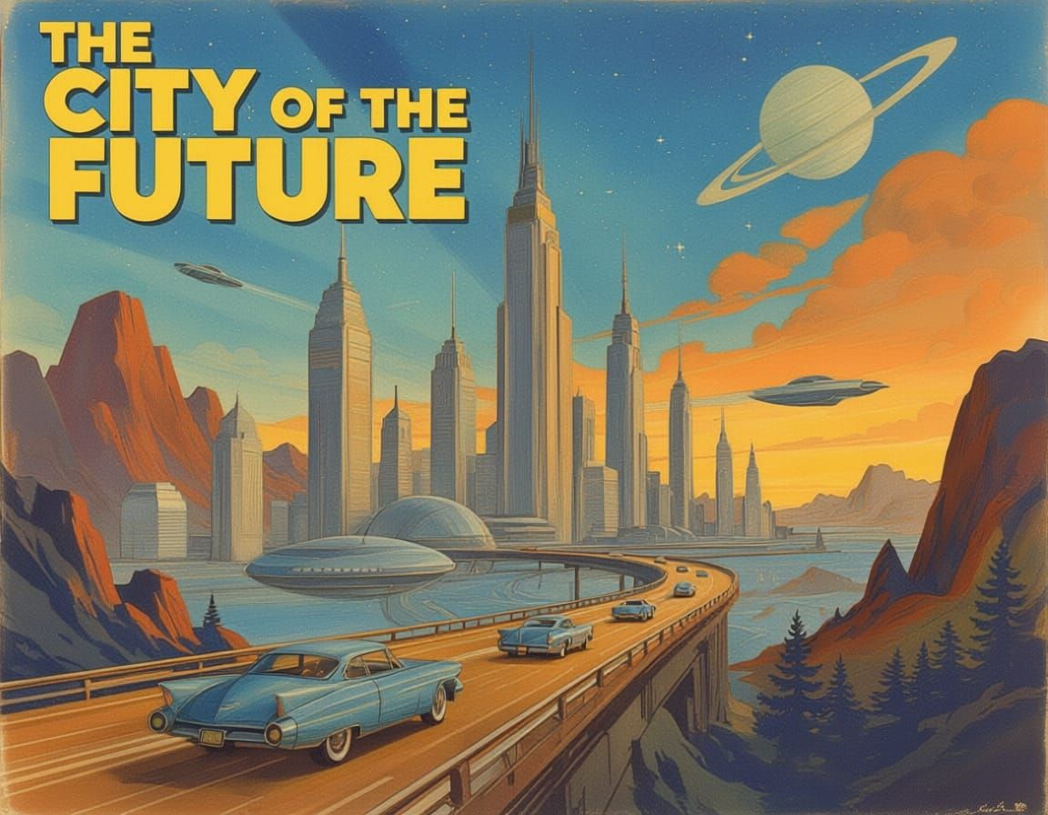 Sci-Fi City of the Future 1950s Poster