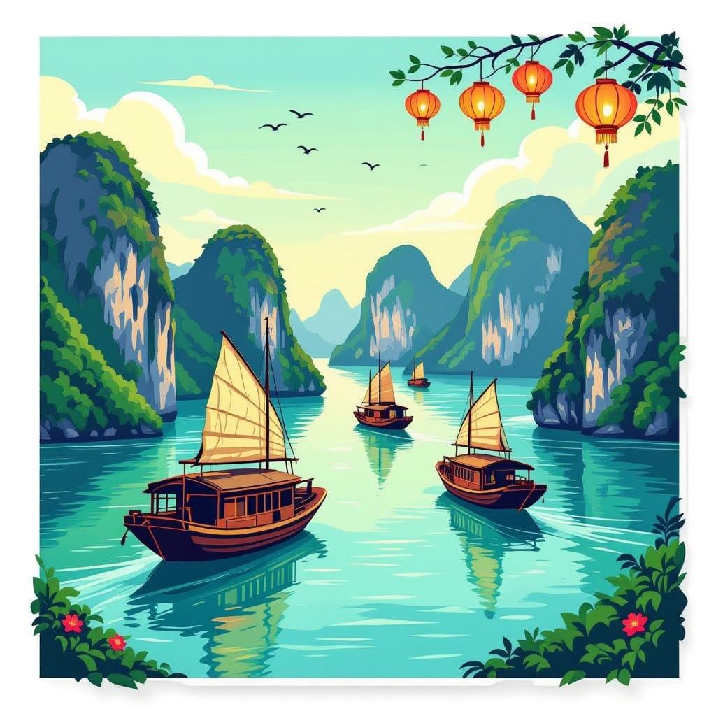 Vibrant Vietnam Travel Sticker with Ha Long Bay
