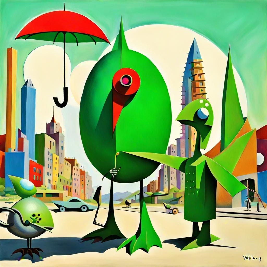 Robot Lizard and Bird in Kandinsky Style