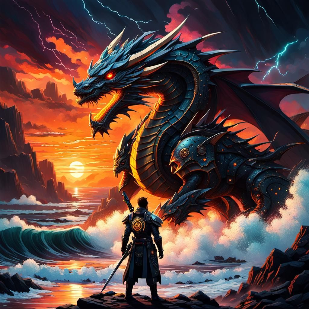 Cyborg Samurai Dominates Stormy Cosmos