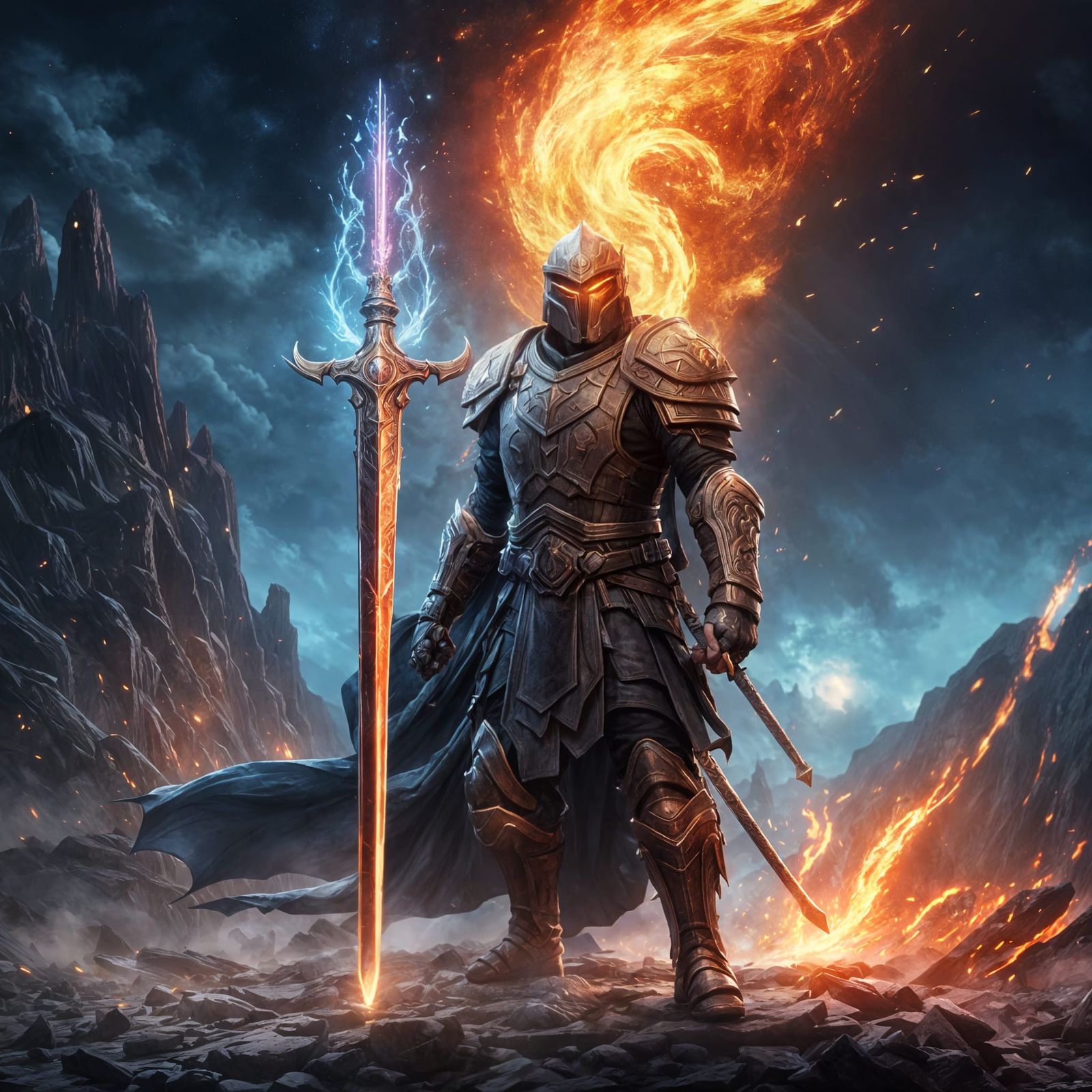 Epic Celestial Fire Sword Concept Art