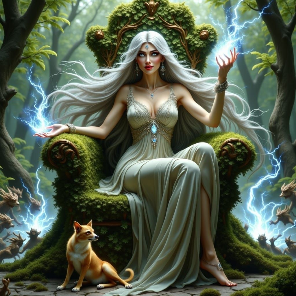 Elven Queen in Art Nouveau Forest Glade