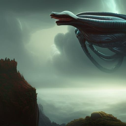 Alien in Storm Clouds: Matte Painting Style