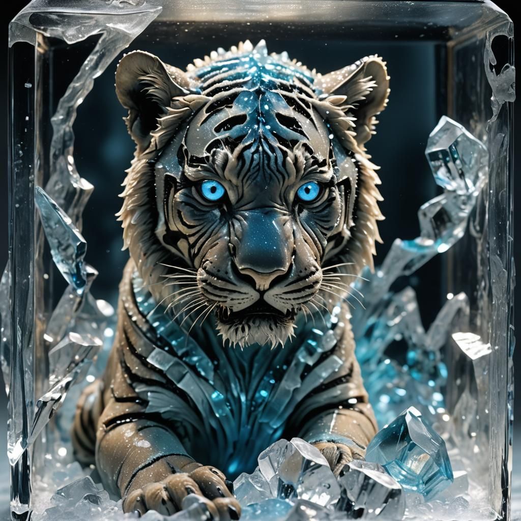 Icy Tiger in Glass Box, Ethereal Horror
