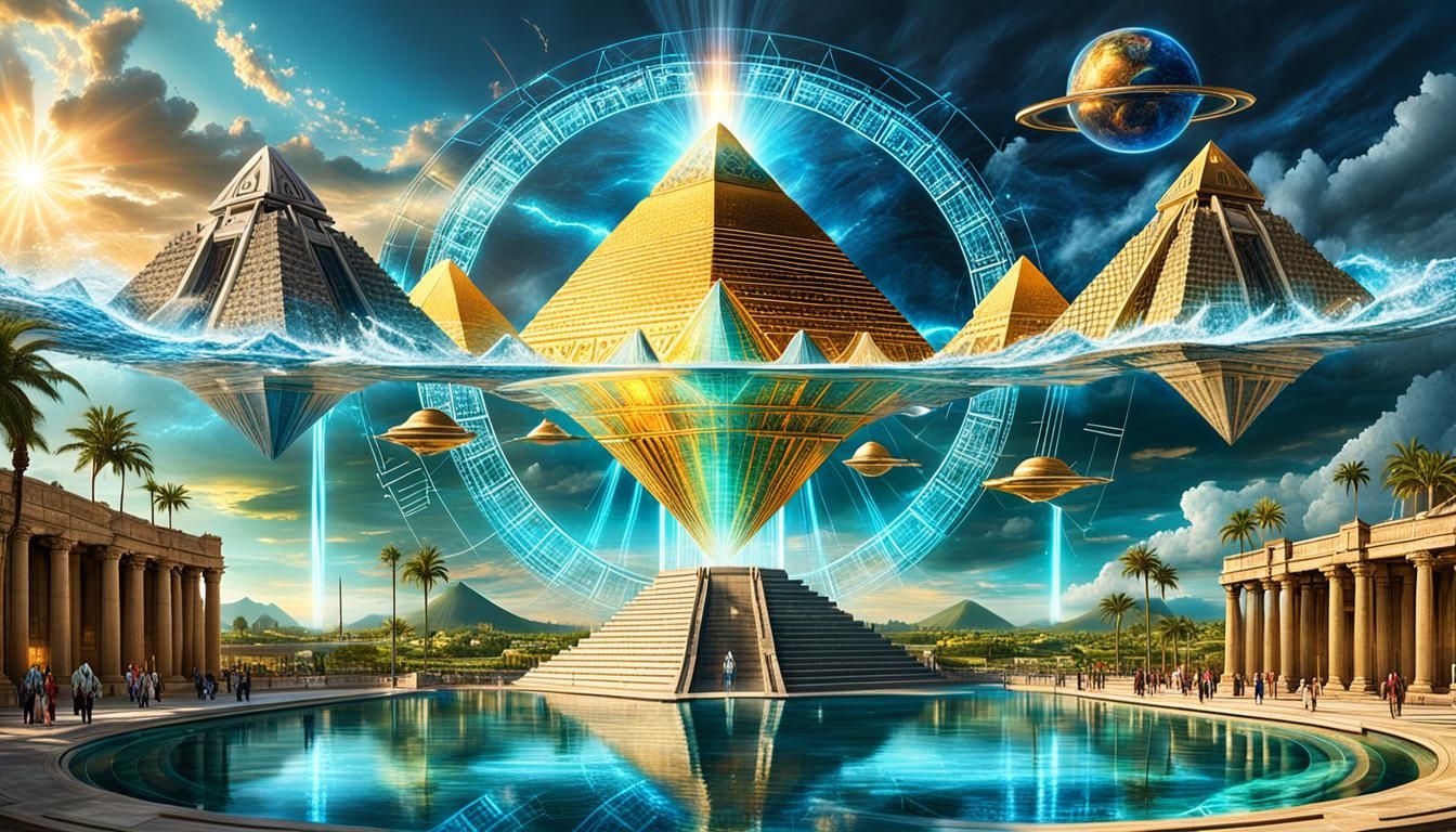 Atlantis Teleportation Device with Emerald Pyramid in Futuri...