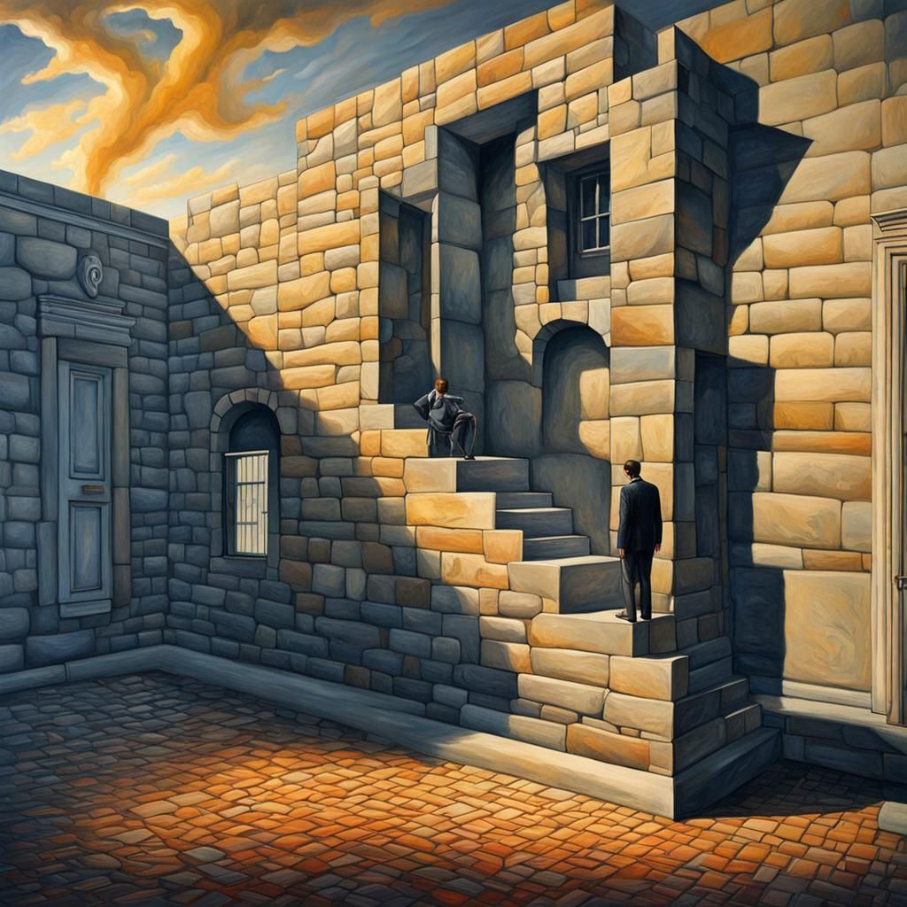 Surreal Walls and Shadows in Magical Realism Style