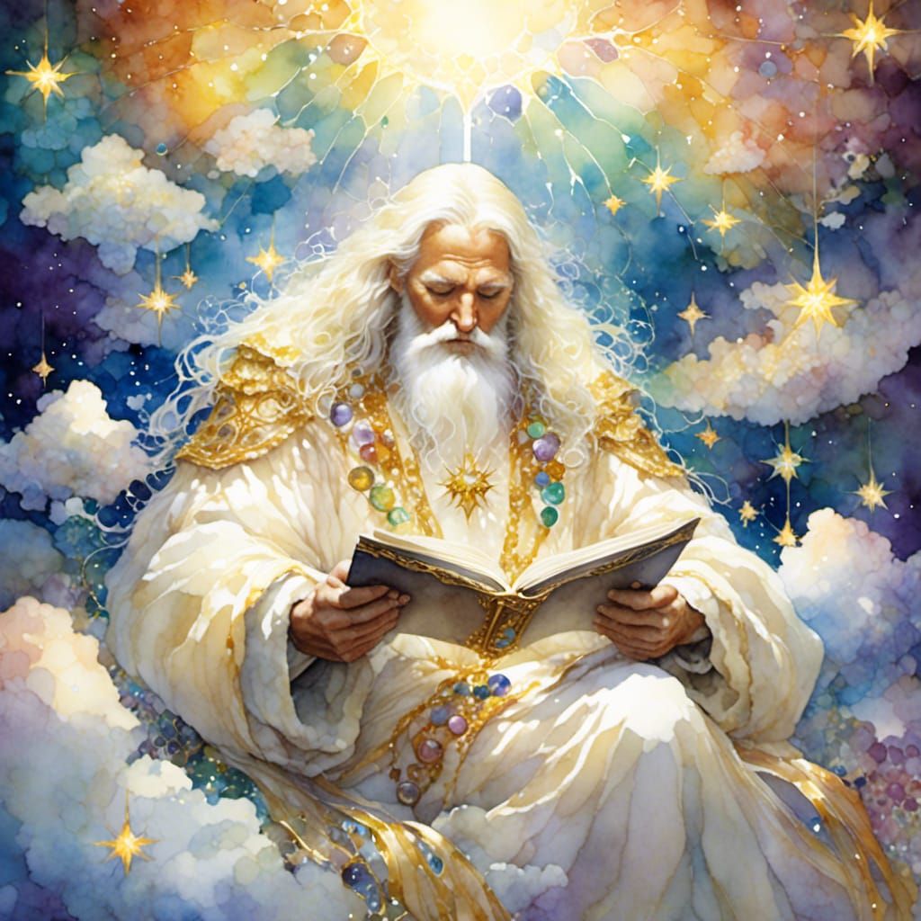 God Writing in a Journal on a Cloud