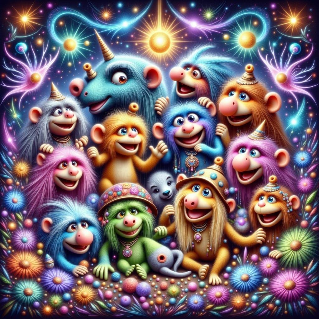 Fraggle Zodiac Cosmic Dreams in Whimsical Impasto Style