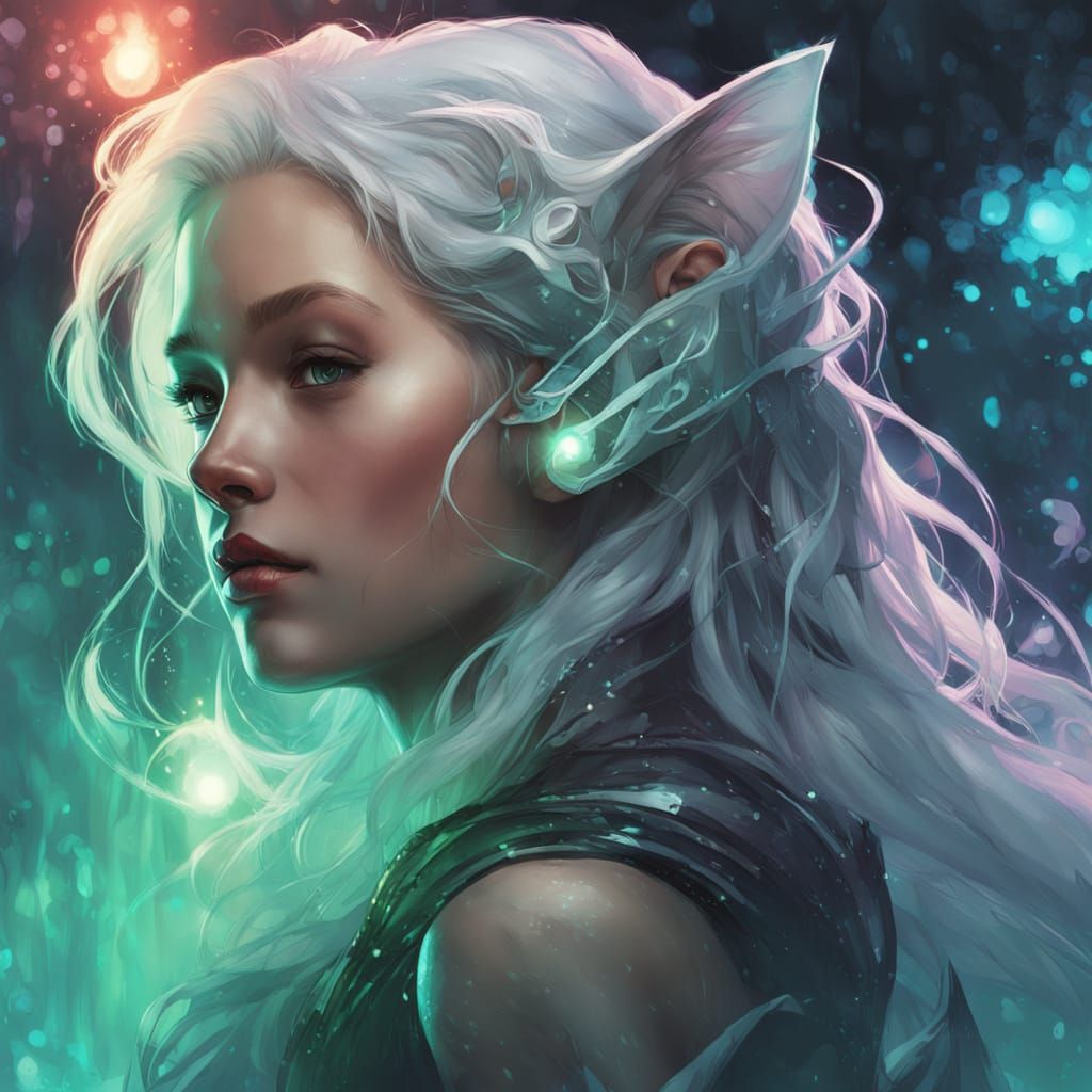 Mystical Eurasian Woman with Cat Ears in River