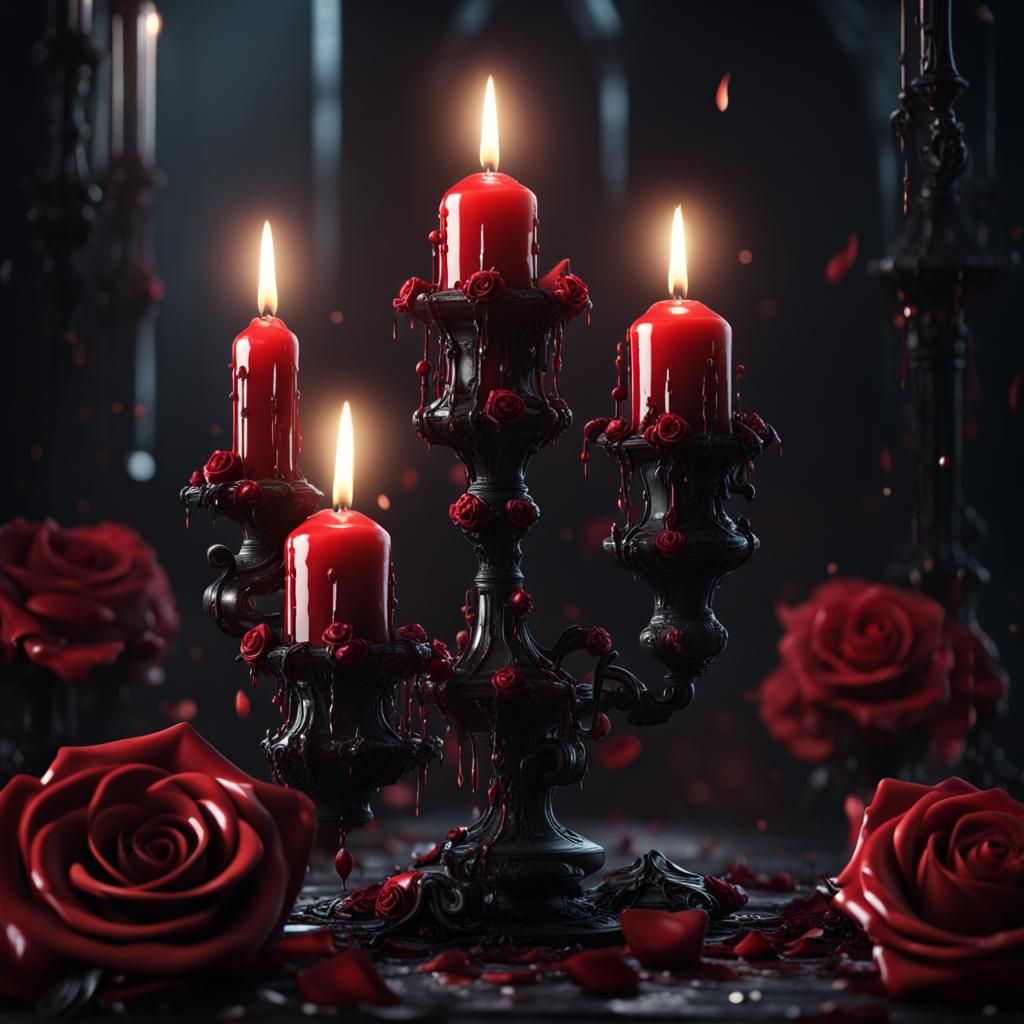 Gothic Candles and Roses in Dark Fantasy Style