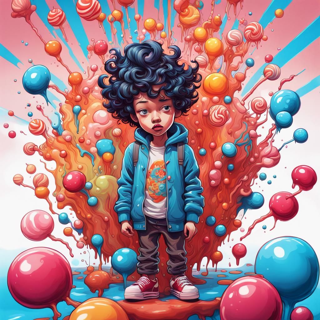 Cartoon Character in Candy Art Style Explosion