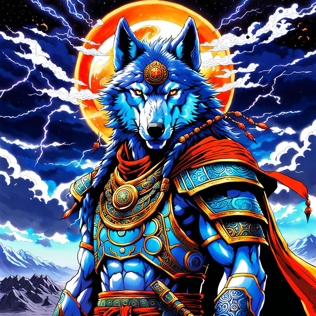Wolf Warlord Illustration in Araki Style