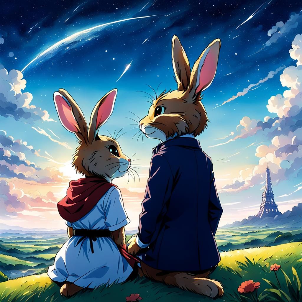 Br'er Rabbit and Girlfriend: Anime-Style Sky Gazing