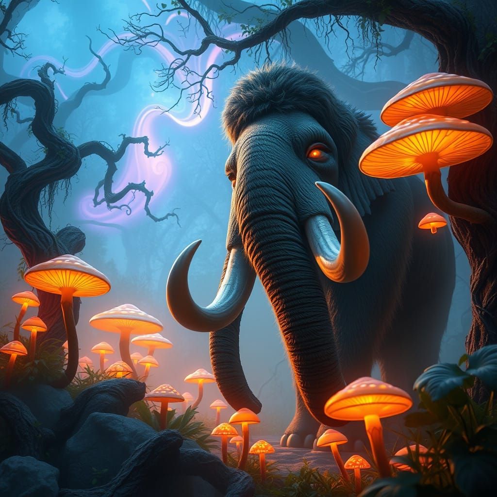 Surreal Mammoth Encounter in Lush Prehistoric Chicago