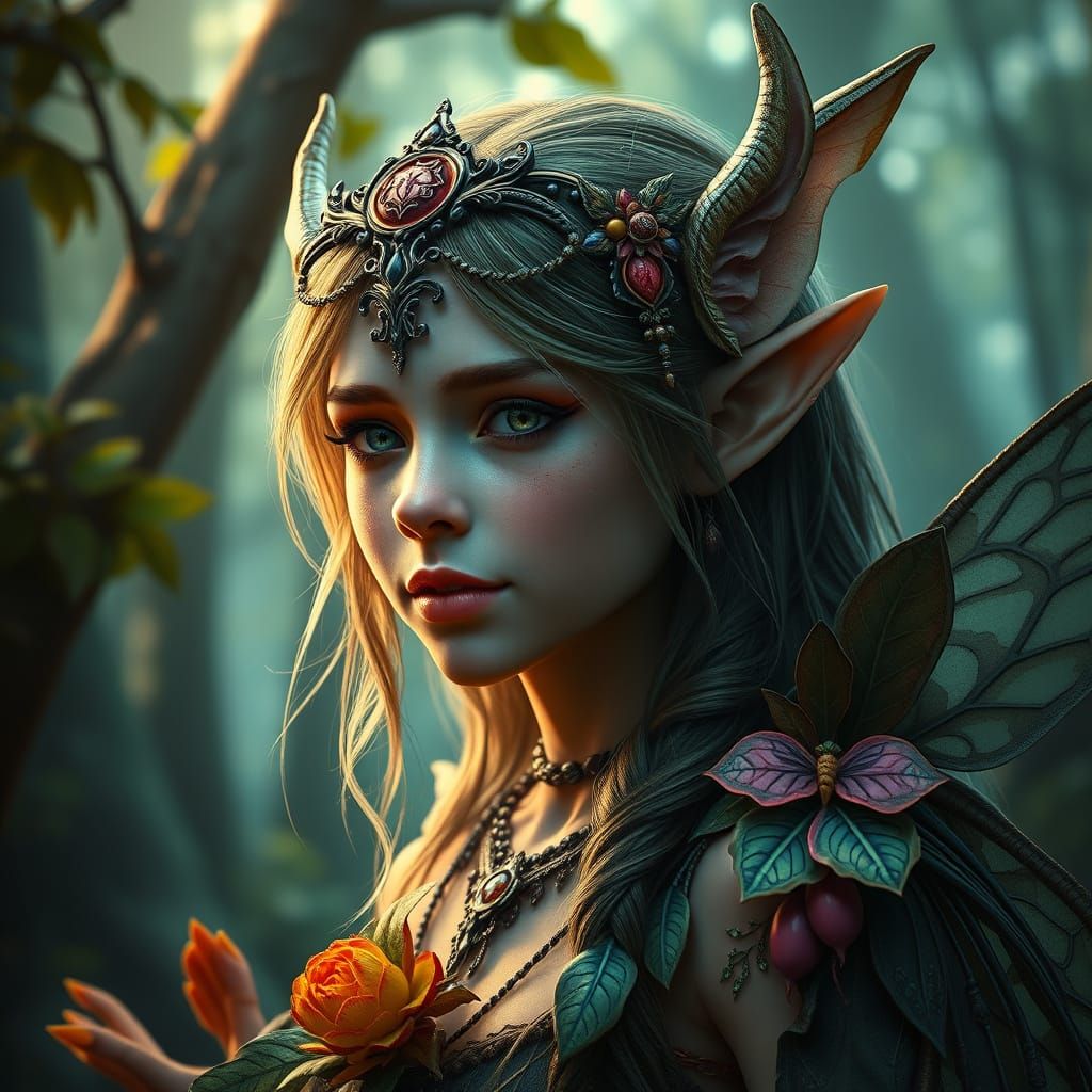 Woodland Elf Portrait in Realistic Matte Painting Style