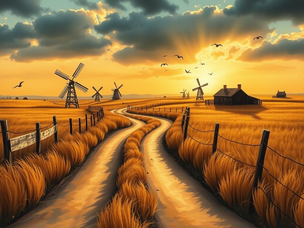 Winding Dirt Road at Sunset: Watercolor Landscape