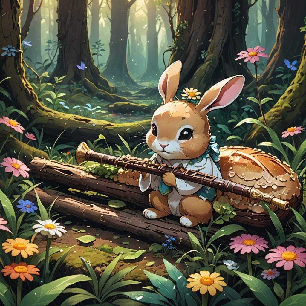 Lost Pan Flute in Mythical Forest: Anime Style